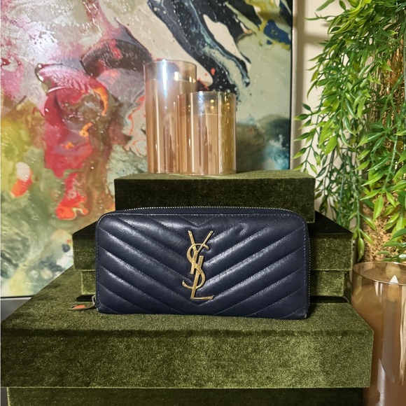 Yves Saint Laurent Handbags - Yves Saint Laurent Dark Blue Quilted Wallet
